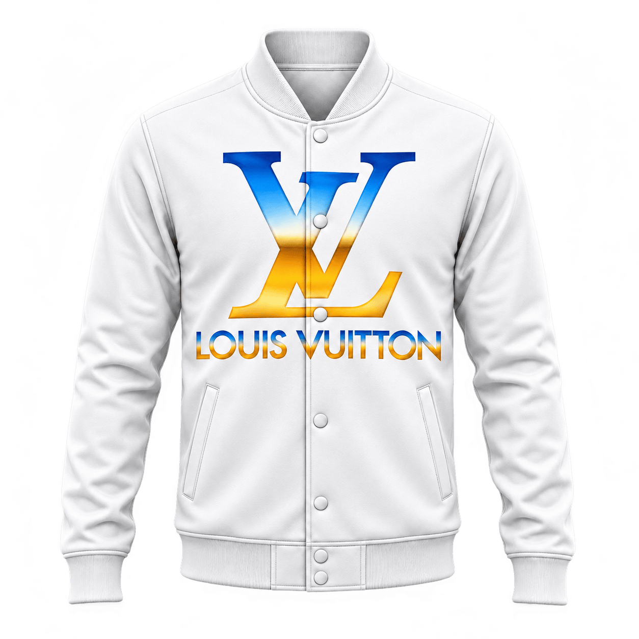 Louis Vuitton | Blue Gold Gradient Logo Baseball Jacket Winter 2026 Collection