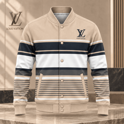 Louis Vuitton | Navy Beige Colorblock Stripes Baseball Jacket Winter 2026 Collection