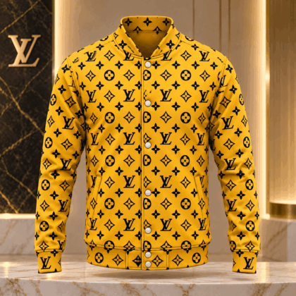 Louis Vuitton | Golden Navy Monogram Print Baseball Jacket Winter 2026 Collection