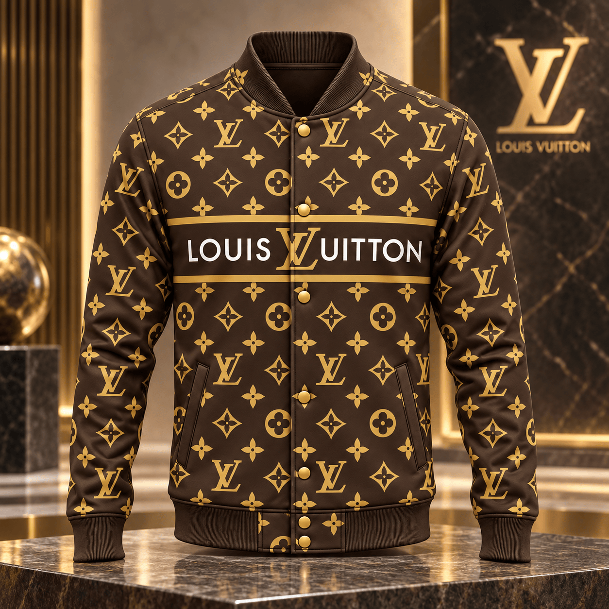 Louis Vuitton | Golden Monogram Stripe Baseball Jacket Holiday 2026 Collection