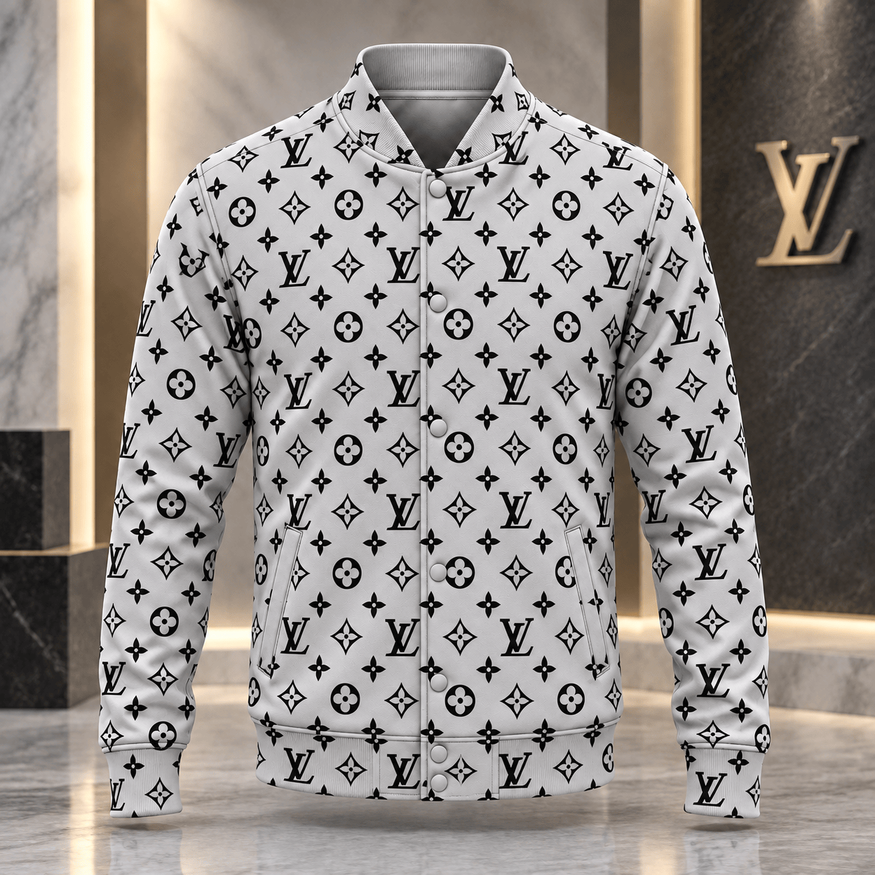 Louis Vuitton | Monochrome Monogram Print Baseball Jacket Holiday 2026 Collection