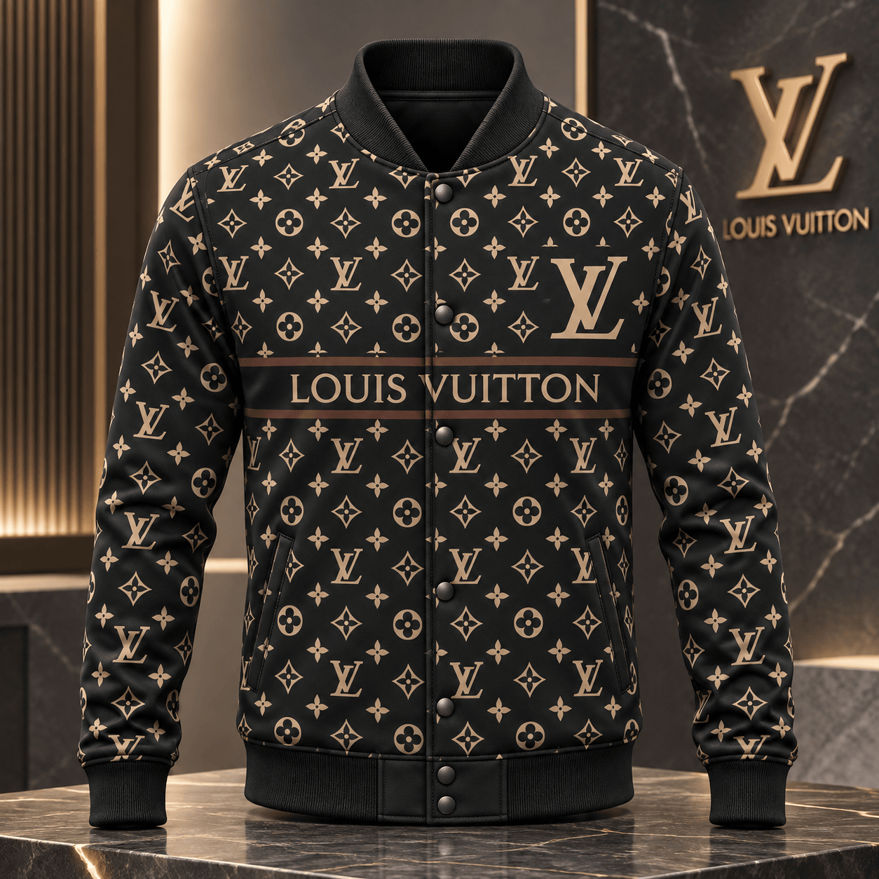 Louis Vuitton | Gold Monogram Stripe Baseball Jacket Holiday 2026 Collection