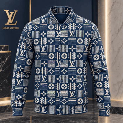 Louis Vuitton | Distressed Monogram Grid Baseball Jacket Holiday 2026 Collection