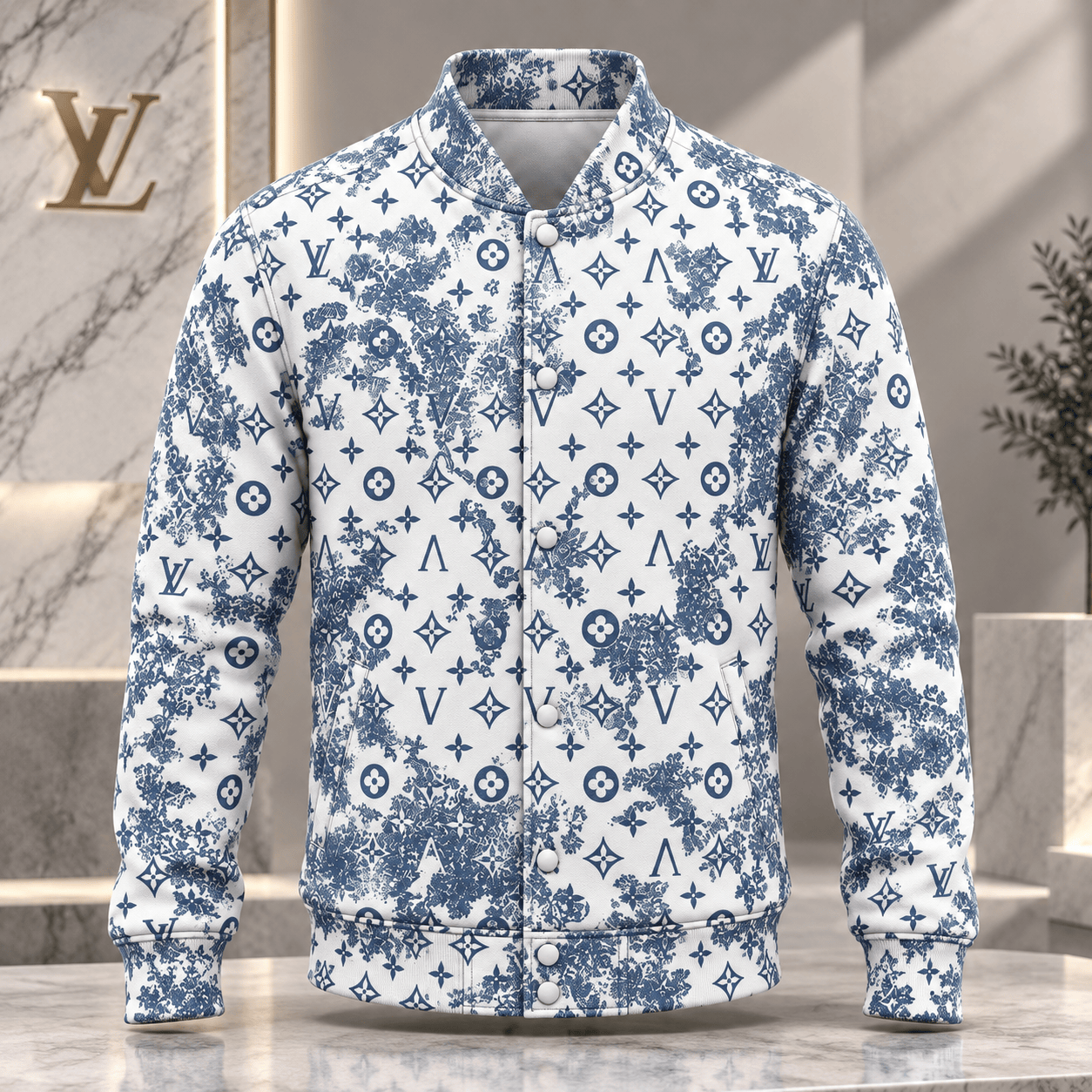 Louis Vuitton | Blue Toile Monogram Baseball Jacket Holiday 2026 Collection