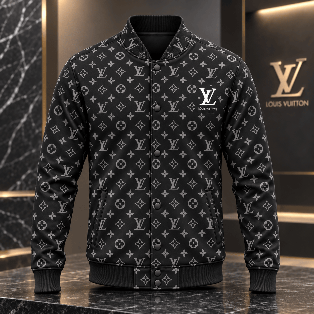 Louis Vuitton | Monochrome Monogram Print Baseball Jacket Christmas 2026 Collection