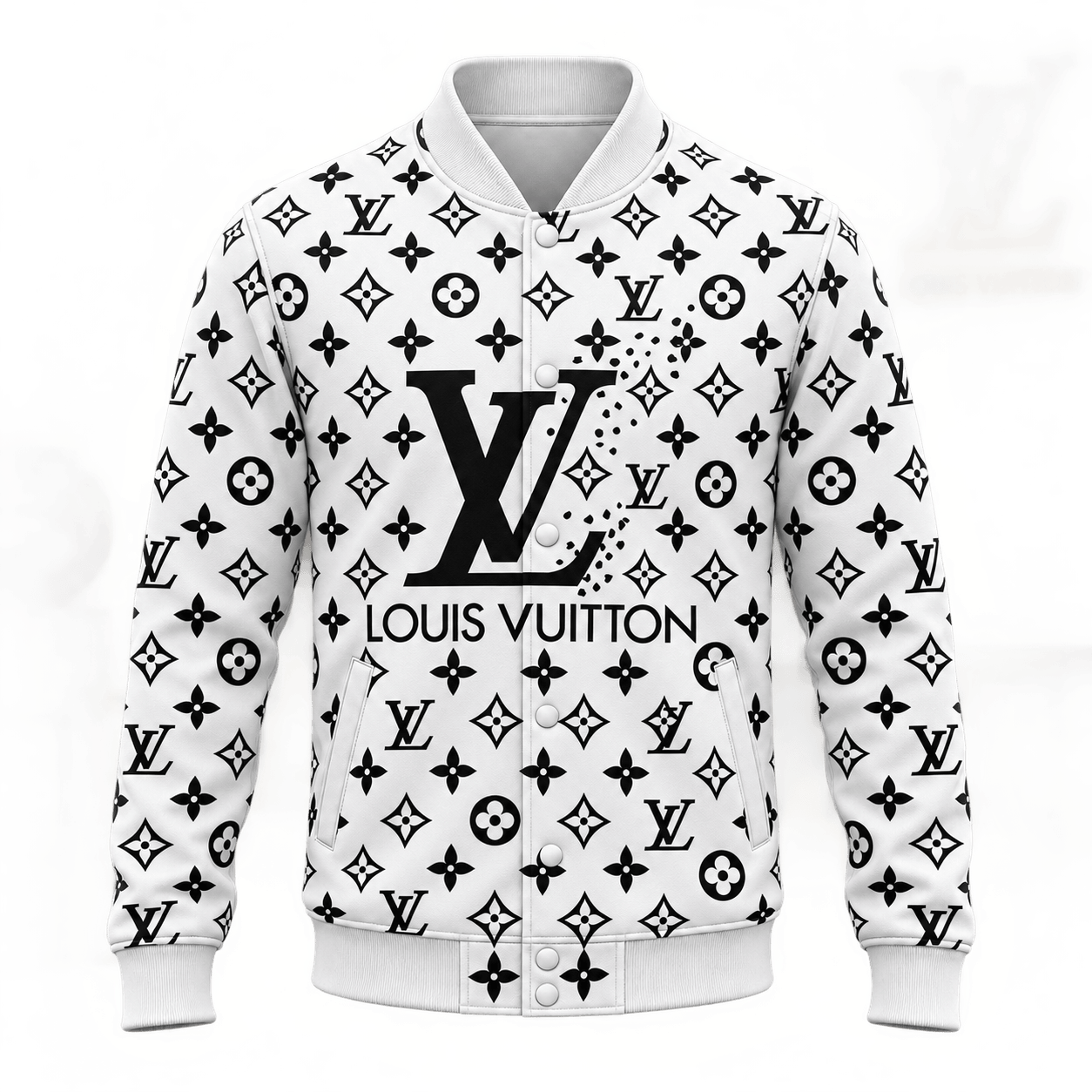 Louis Vuitton | Monochrome Oversized Monogram Print Baseball Jacket Christmas 2026 Collection