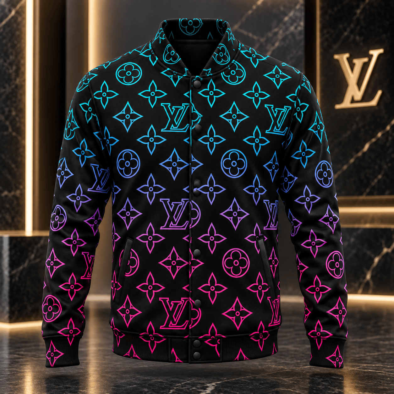 Louis Vuitton | Neon Gradient Monogram Baseball Jacket Christmas 2026 Collection