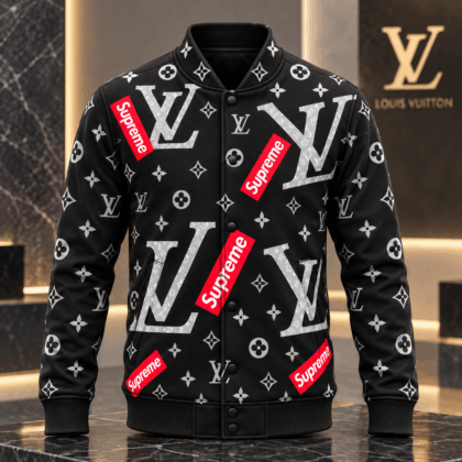 Louis Vuitton | Red Box Logo Monogram Baseball Jacket Christmas 2026 Collection