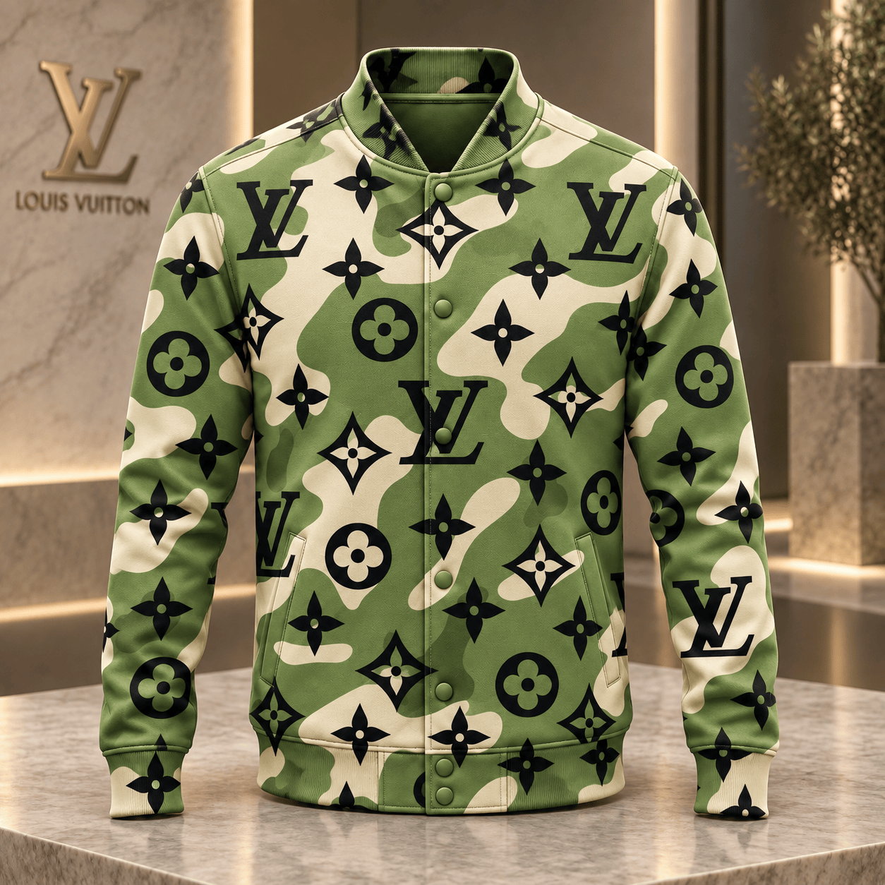 Louis Vuitton | Monogram Camouflage Print Baseball Jacket Christmas 2026 Collection