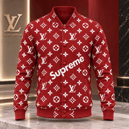 Louis Vuitton | Scarlet Monogram Logo Print Baseball Jacket Christmas 2026 Collection