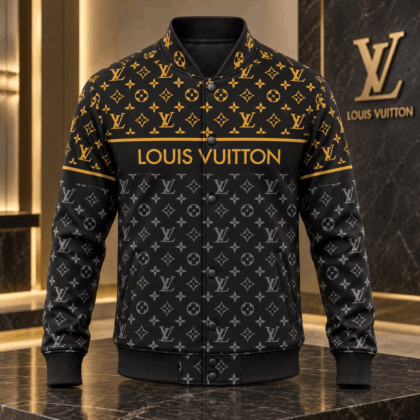 Louis Vuitton | Black Gold Monogram Print Baseball Jacket Christmas 2026 Collection