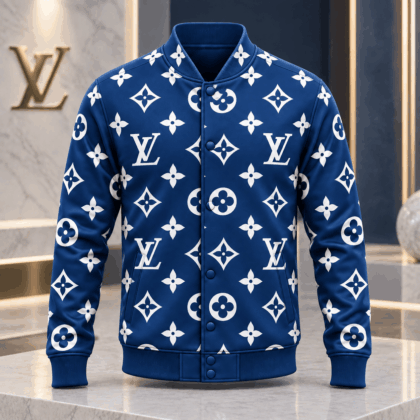 Louis Vuitton | Cobalt Monogram Print Baseball Jacket Christmas 2026 Collection