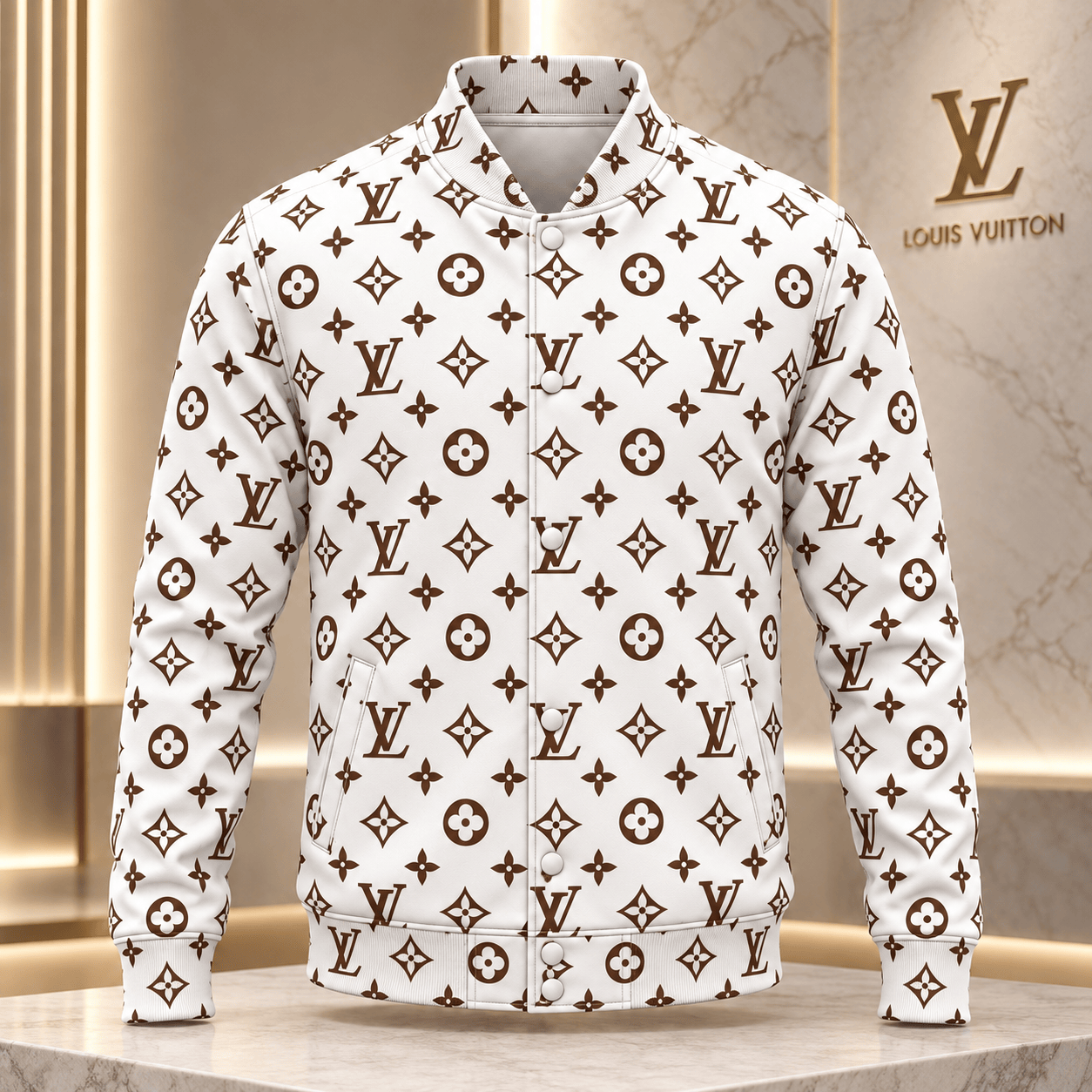 Louis Vuitton | Ivory Heritage Monogram Baseball Jacket Thanksgiving 2026 Collection