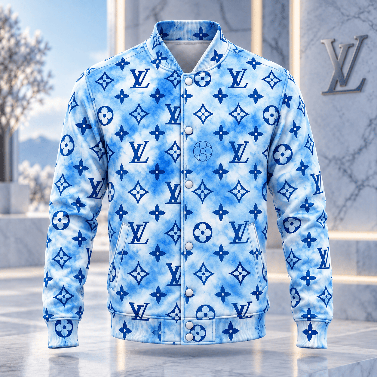 Louis Vuitton | Blue Watercolor Monogram Baseball Jacket Thanksgiving 2026 Collection