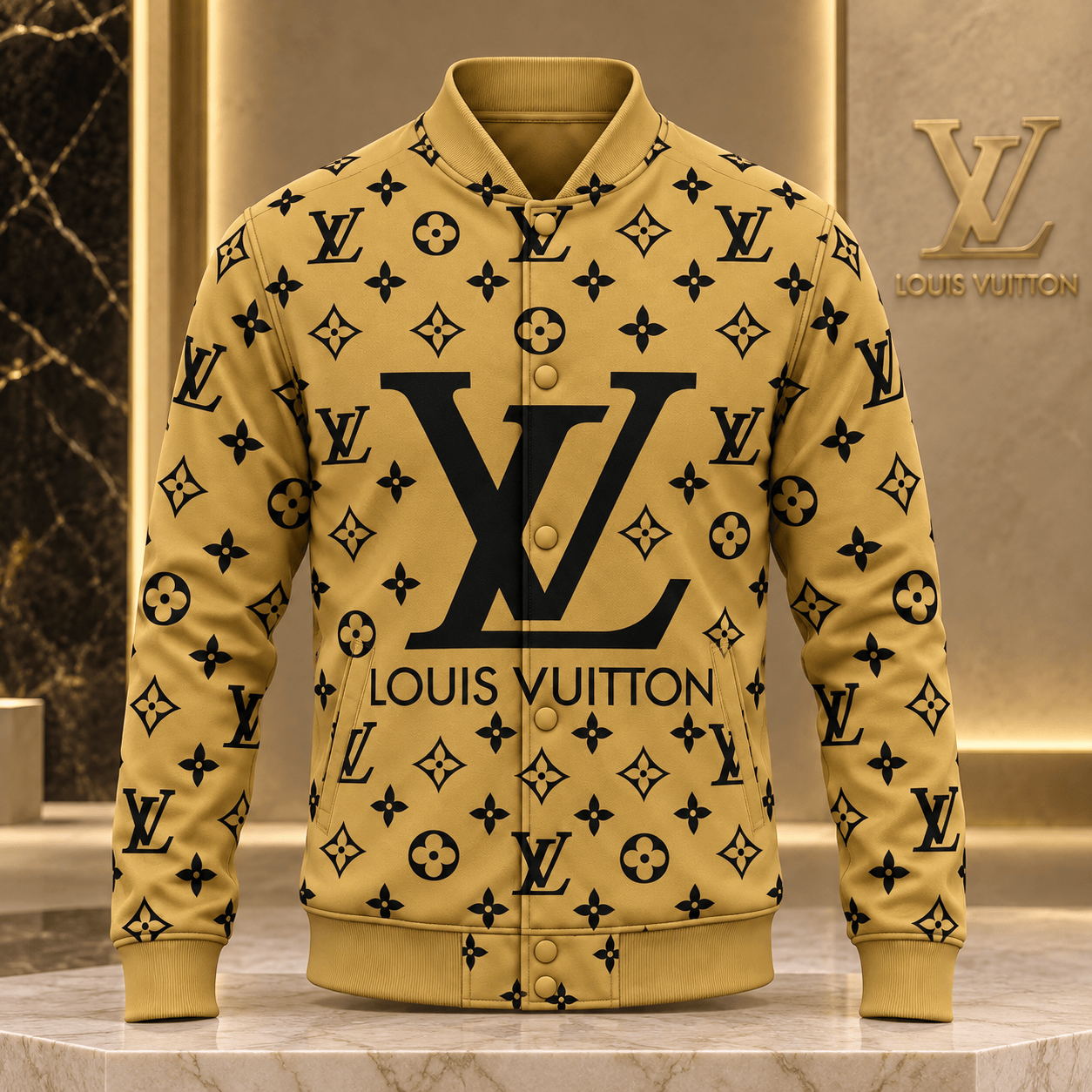 Louis Vuitton | Golden Oversized Monogram Baseball Jacket Thanksgiving 2026 Collection