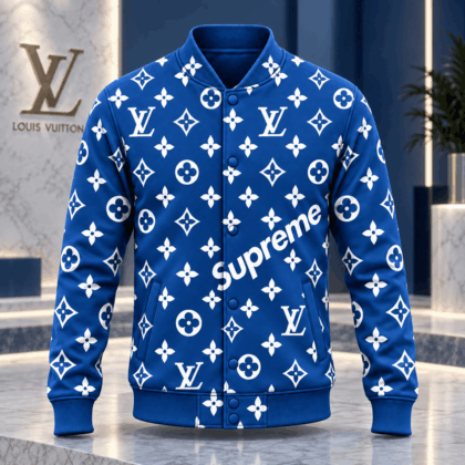 Louis Vuitton | Royal Blue Monogram Print Baseball Jacket Thanksgiving 2026 Collection
