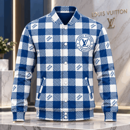 Louis Vuitton | Royal Blue Plaid Crest Baseball Jacket Thanksgiving 2026 Collection
