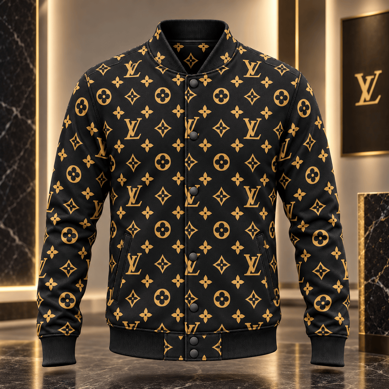 Louis Vuitton | Gold Monogram Print Baseball Jacket Thanksgiving 2026 Collection
