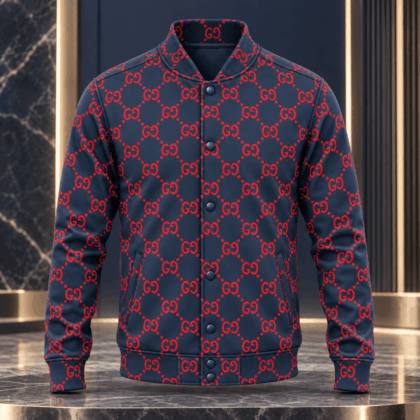 Gucci | Red Monogram Diamond Lattice Baseball Jacket Fall 2026 Drop