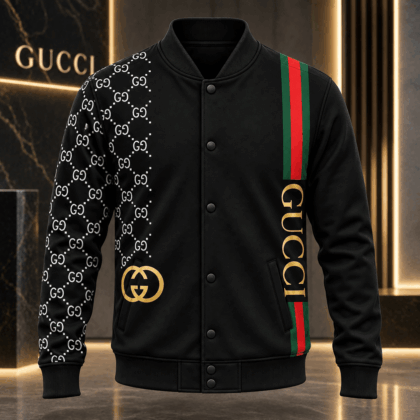 Gucci | Monogram Lattice Web Stripe Baseball Jacket Fall 2026 Drop