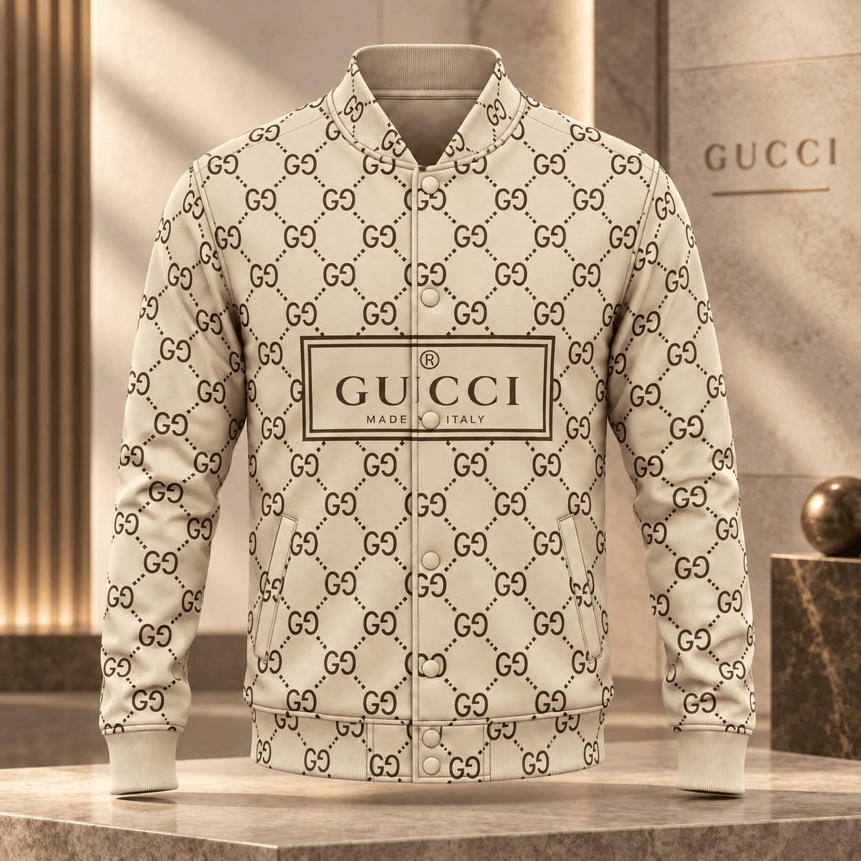 Gucci | Interlocking Monogram Diamond Grid Baseball Jacket Fall 2026 Drop