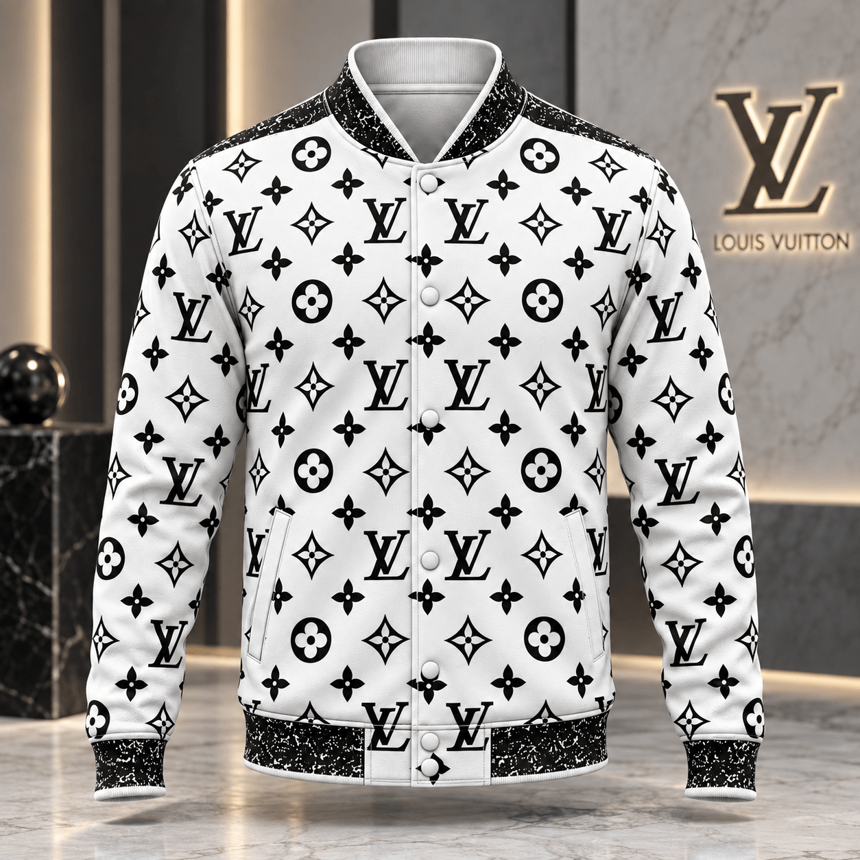 Louis Vuitton | Monochrome Monogram Print Baseball Jacket Black Friday 2026 Collection