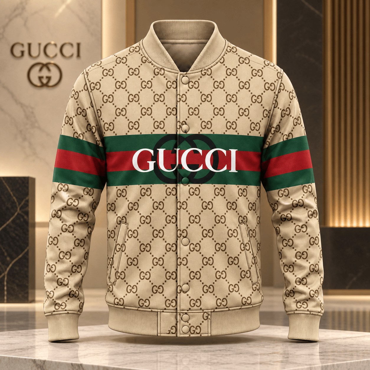 Gucci | Diamond Monogram Web Stripe Baseball Jacket Fall 2026 Drop
