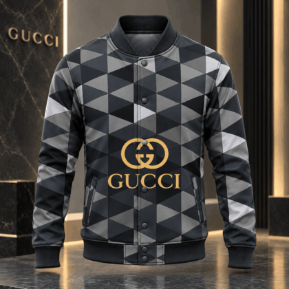 Gucci | Geometric Triangle Print Baseball Jacket Fall 2026 Drop