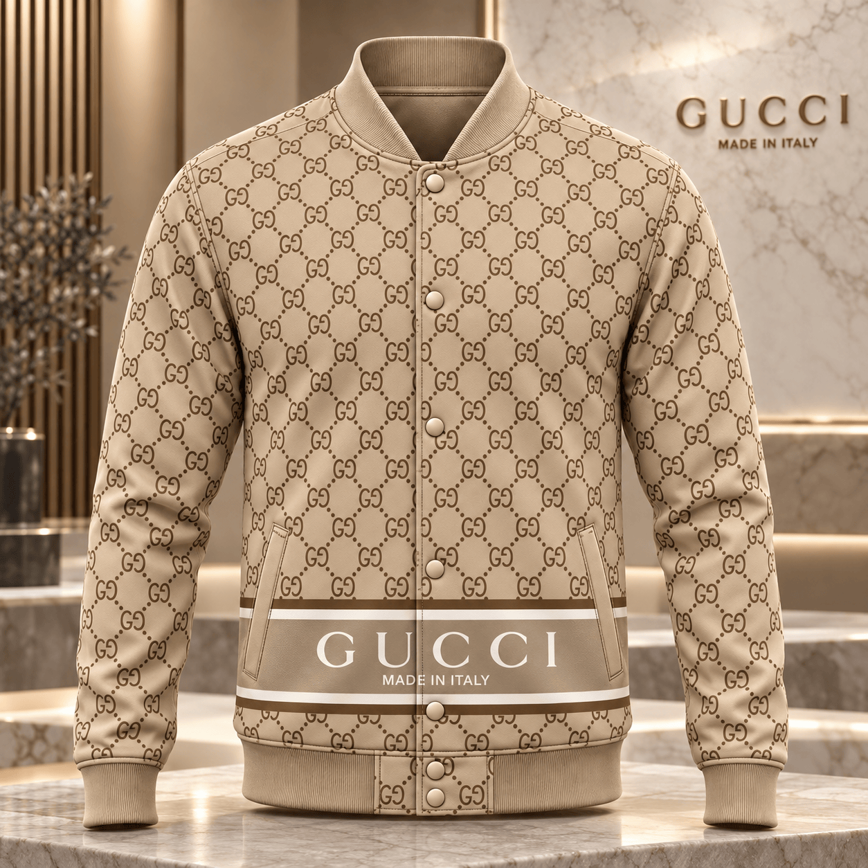 Gucci | Interlocking Monogram Lattice Baseball Jacket Fall 2026 Drop