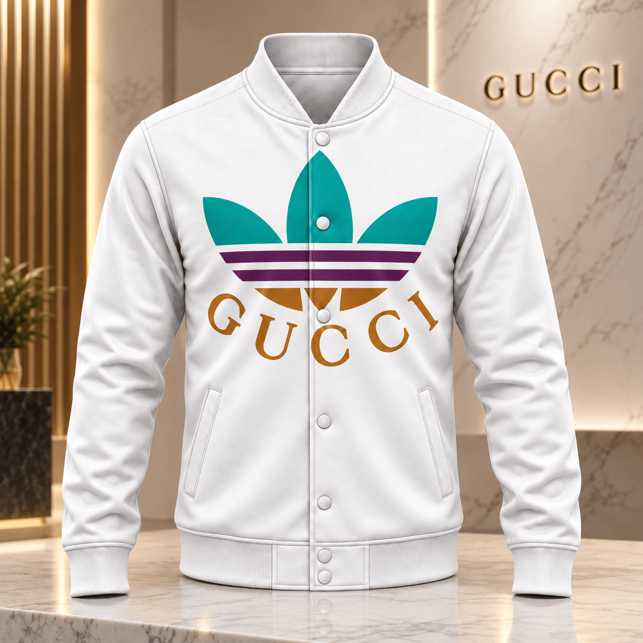 Gucci | Multicolor Trefoil Emblem Baseball Jacket Fall 2026 Drop