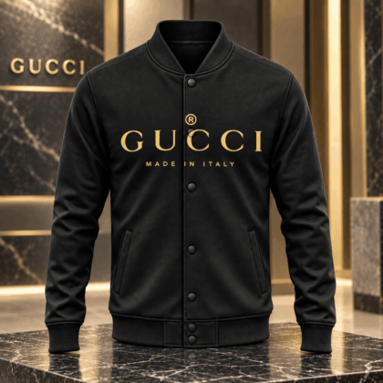 Gucci | Gold Logo Lettering Baseball Jacket Fall 2026 Drop
