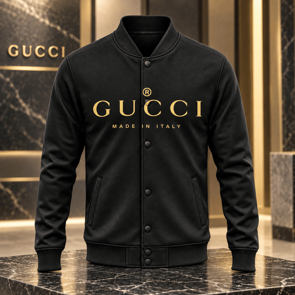 Gucci | Gold Logo Lettering Baseball Jacket Fall 2026 Drop