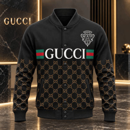 Gucci | Gold Monogram Stripe Baseball Jacket Fall 2026 Drop