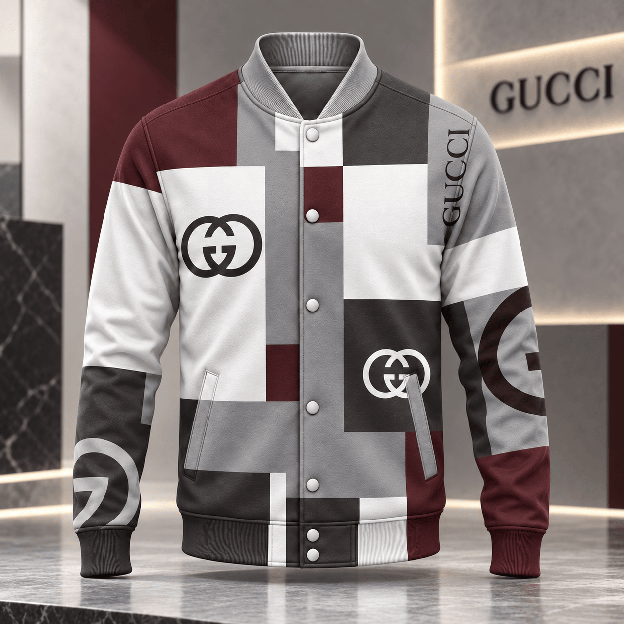Gucci | Geometric Logo Colorblock Baseball Jacket Fall 2026 Drop