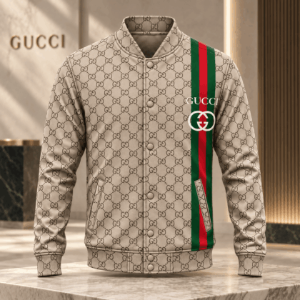 Gucci | Monogram Tricolor Stripe Baseball Jacket Fall 2026 Drop