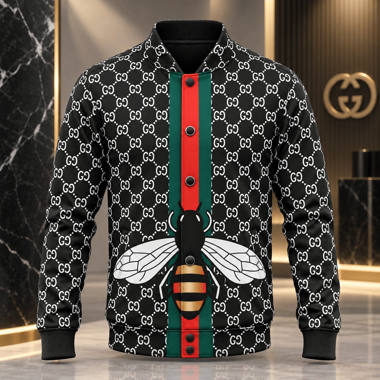 Gucci | Monogram Bee Stripe Baseball Jacket Fall 2026 Drop