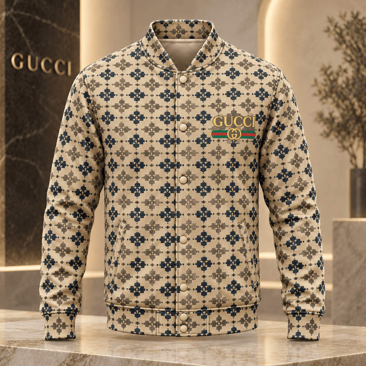 Gucci | Pixel Floral Motif Baseball Jacket Fall 2026 Drop