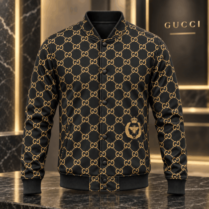 Gucci | Gold Monogram Lattice Baseball Jacket Winter 2026 Drop