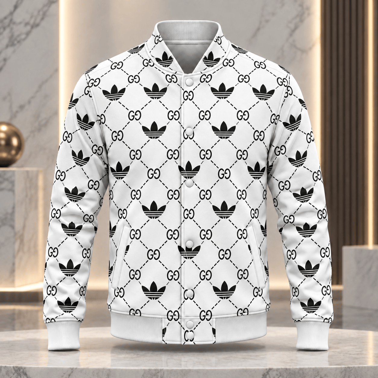 Gucci | Monogram Trefoil Lattice Baseball Jacket Winter 2026 Drop