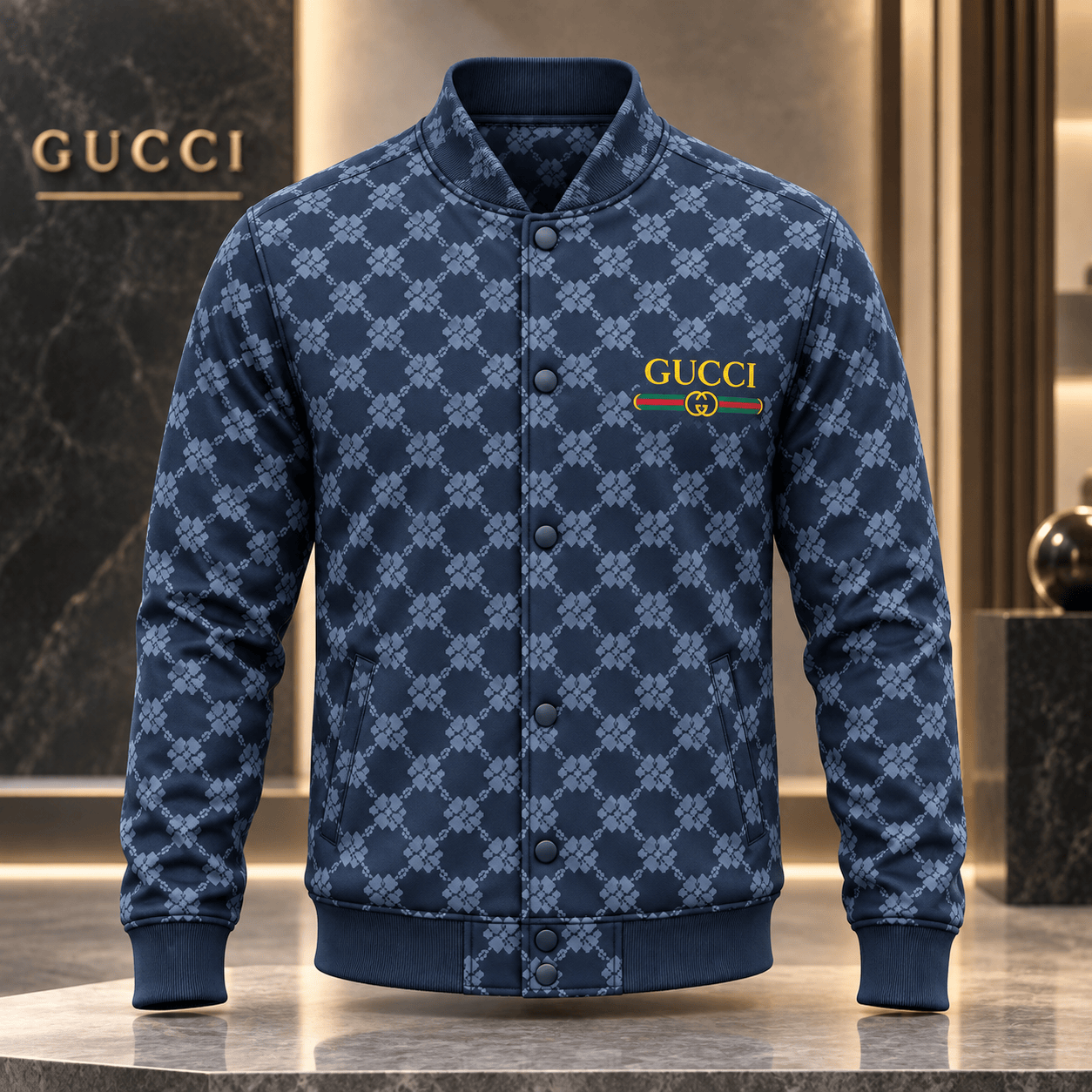 Gucci | Tonal Diamond Lattice Baseball Jacket Winter 2026 Drop