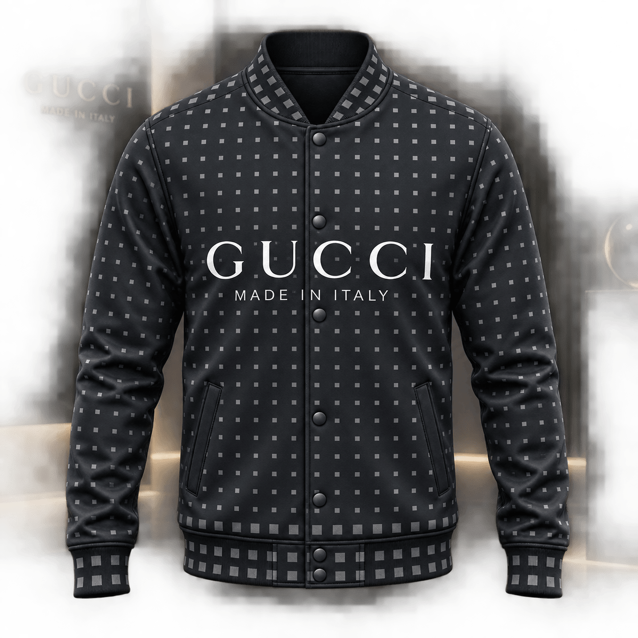 Gucci | Micro Square Grid Print Baseball Jacket Winter 2026 Drop