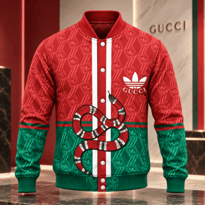 Gucci | Striped Serpent Monogram Baseball Jacket Winter 2026 Drop