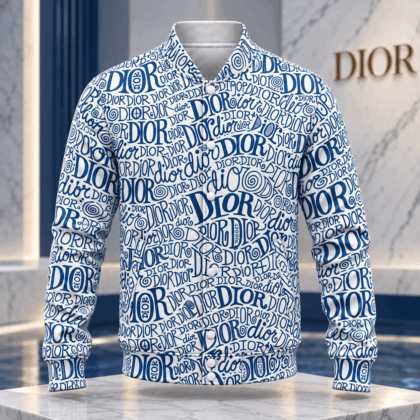 Dior | Blue Typographic Collage Baseball Jacket Fall 2026 Edition