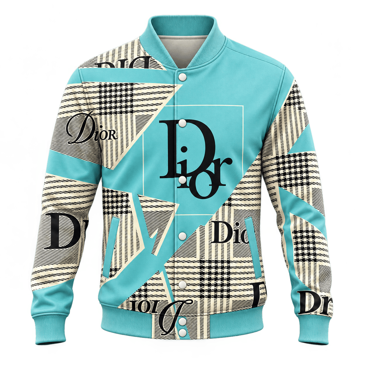 Dior | Aqua Plaid Logo Collage Baseball Jacket Fall 2026 Edition