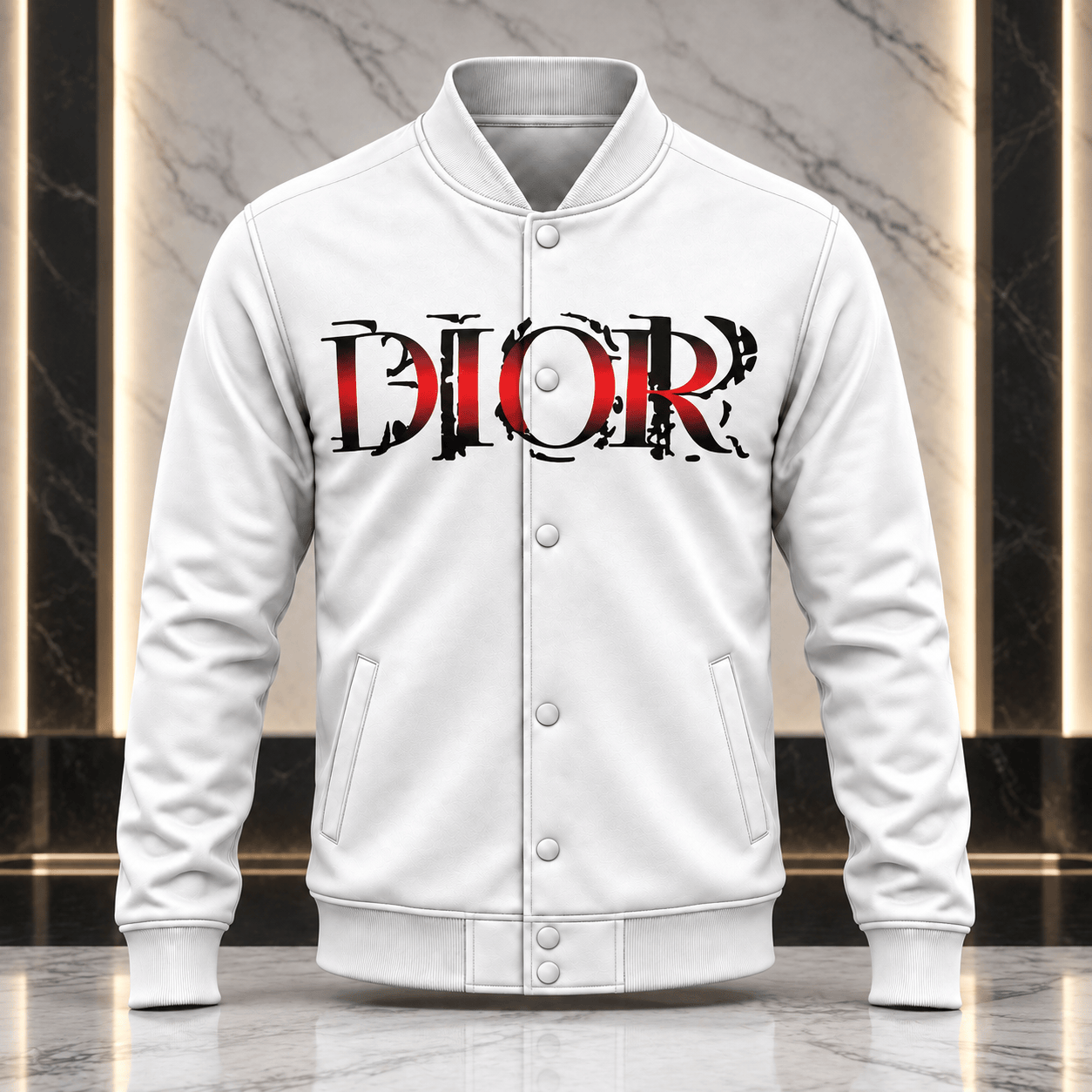 Dior | Distressed Red Band Wordmark Baseball Jacket Winter 2026 Edition