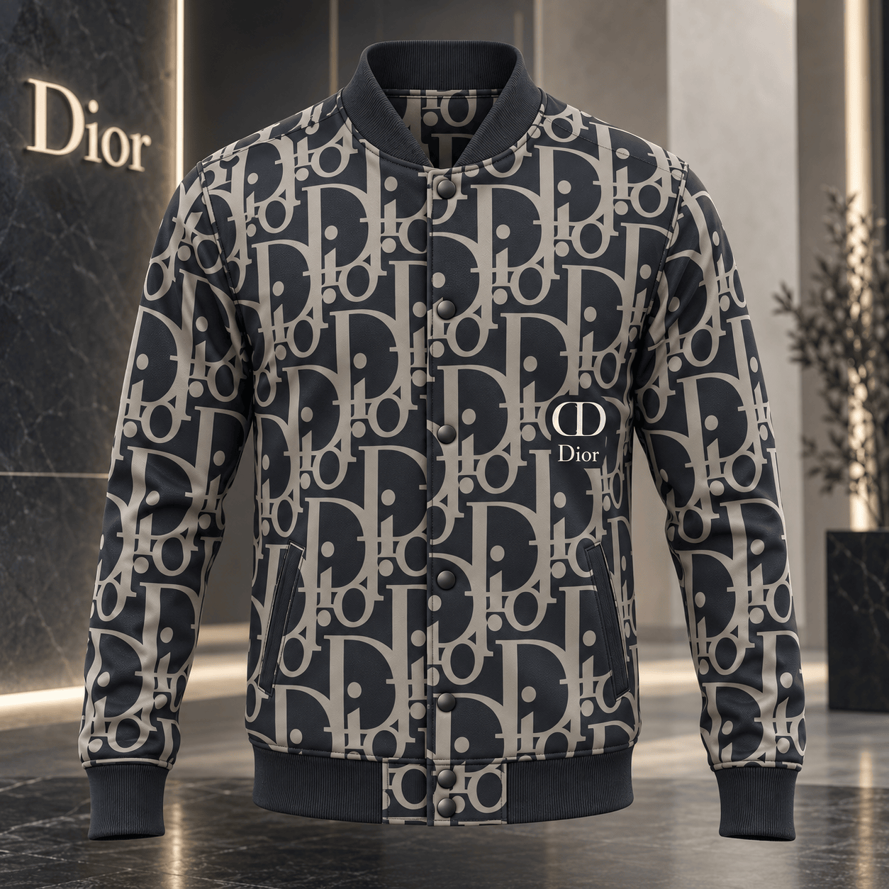 Dior | Charcoal Oblique Monogram Baseball Jacket Winter 2026 Edition