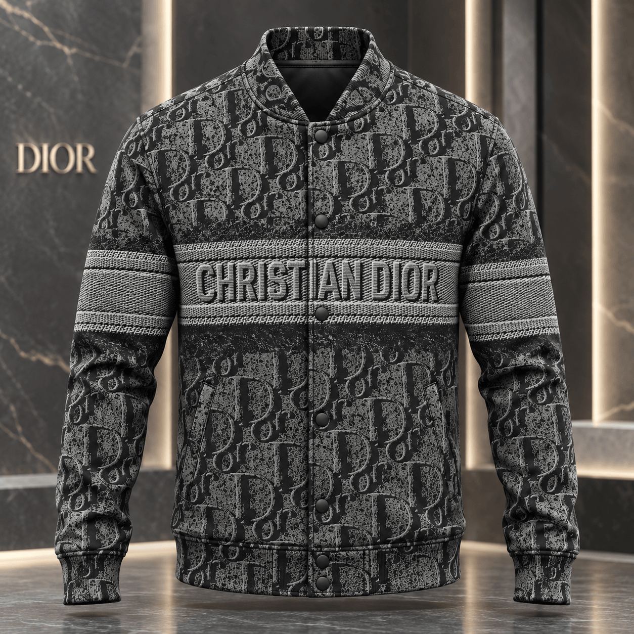 Dior | Distressed Monogram Stripe Baseball Jacket Winter 2026 Edition