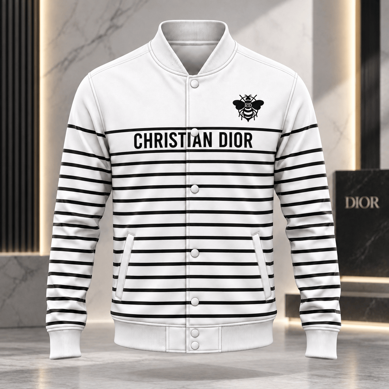 Dior | Bee Emblem Stripe Baseball Jacket Holiday 2026 Edition