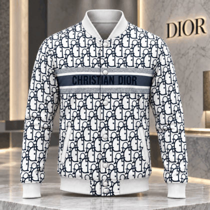 Dior | Navy Monogram Stripe Baseball Jacket Holiday 2026 Edition