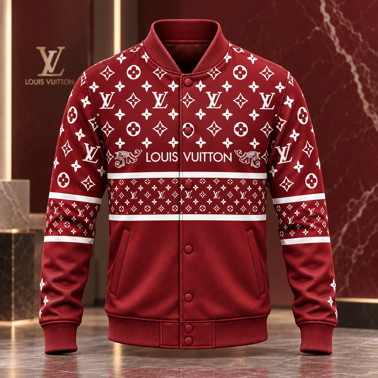 Louis Vuitton | Crimson Monogram Stripe Baseball Jacket Black Friday 2026 Collection